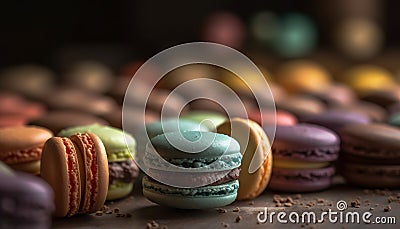 Indulgent French macaroons, a sweet gourmet delight generated by AI Stock Photo