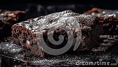 Indulgent homemade brownie, baked with dark chocolate and fudge generated by AI Stock Photo