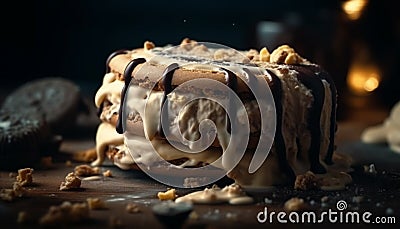 Indulgent homemade chocolate fudge brownie stack generated by AI Stock Photo