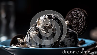 Indulgent homemade ice cream sundae on plate generated by AI Stock Photo