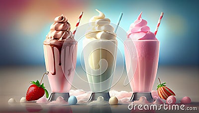 Indulgent milkshakes desserts sweet chocolate, berry fruits, creamy refreshment , generative AI Stock Photo