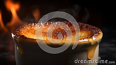 Indulging in Creme Brulee Delight: A Realistic Close-up Food Photography Stock Photo