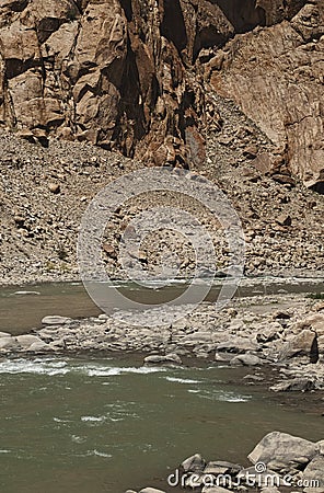 Indus River valley along the road to lake Tsomoriri in Ladakh Stock Photo