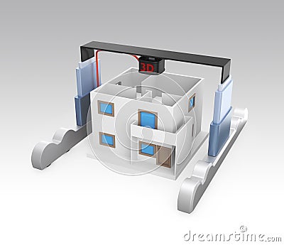 Industrial 3D printer build a house concept Stock Photo