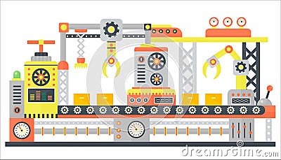 Industrial abstract machine line in flat style. Factory construction machinery technology equipment, engineering vector Vector Illustration