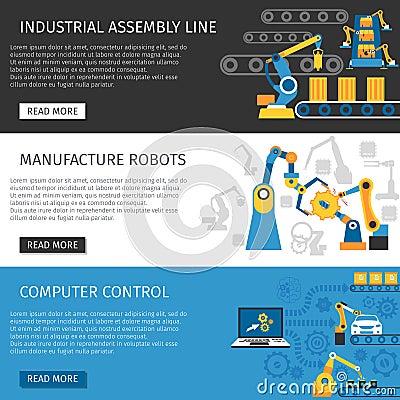 Industrial Assembly Line Flat Banners Set Vector Illustration