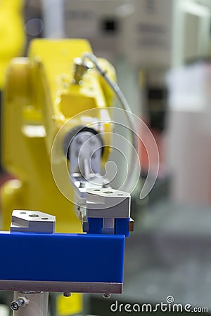 Industrial auto robot welding steel construction by cnc program Stock Photo