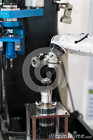 Industrial auto robot welding steel construction by cnc program Stock Photo