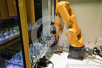 Industrial auto robot welding steel construction by cnc program Stock Photo