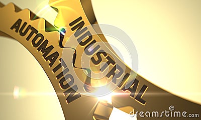 Industrial Automation on the Golden Cogwheels. 3D. Stock Photo