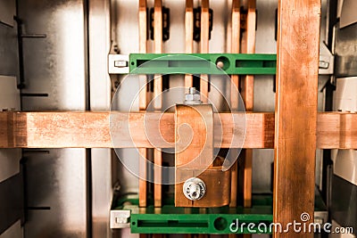 Copper busbar close-up view Stock Photo