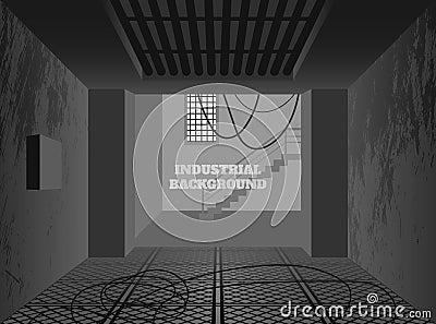 Industrial background. Dark factory in grunge style. Interior of broken workplace building Vector Illustration