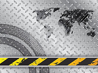 Industrial background with map and tire treads Stock Photo