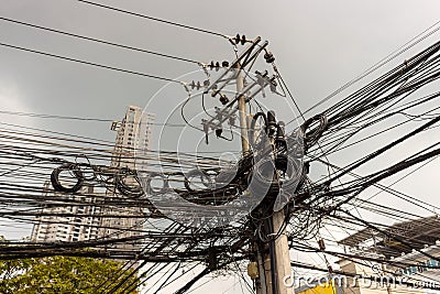 Messy electrical wires Stock Photo