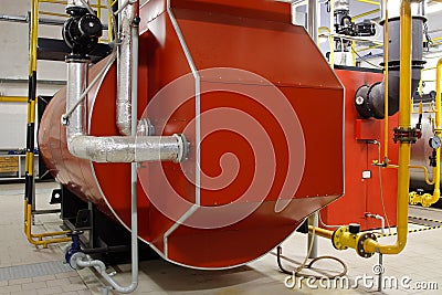 Industrial boiler room with gas boilers Stock Photo