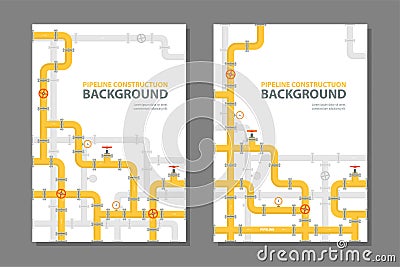 Industrial brochure design with yellow pipes. Business cover design in flat style. Vector illustration a4 size Vector Illustration