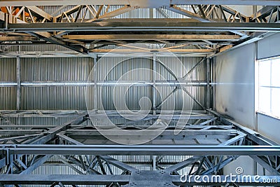 Industrial building ceiling with metal brace frame link Stock Photo