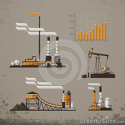 Industrial building factory and power plants icon Vector Illustration