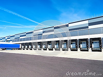 Industrial building and warehouse with trucks Stock Photo