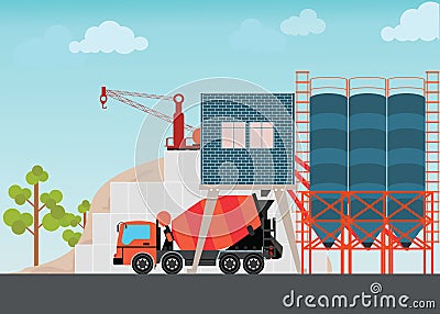 Industrial Cement Processing Plant factory . Vector Illustration