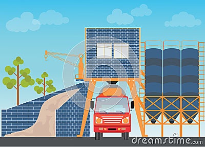 Industrial Cement Processing Plant factory . Vector Illustration