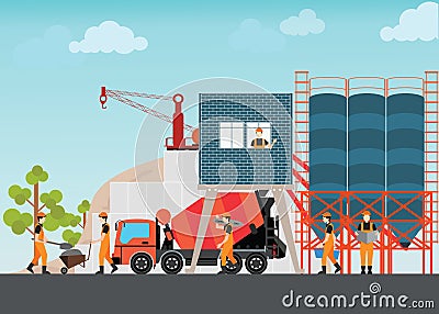 Industrial Cement Processing Plant factory. Vector Illustration