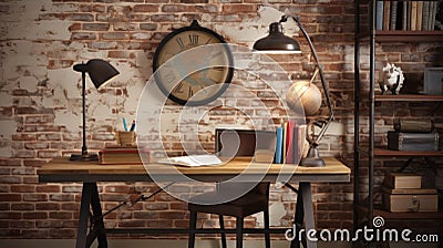 Industrial Charm Home Office. Generative AI Stock Photo