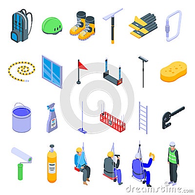 Industrial climber icons set, isometric style Vector Illustration