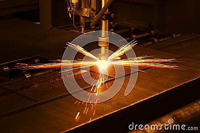 Industrial cnc plasma machine cutting of metal plate Stock Photo