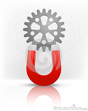 Industrial cogwheel attracted with magnet magnetic field vector Vector Illustration