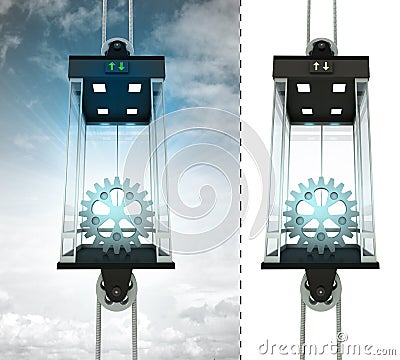 Industrial cogwheel in sky elevator concept also isolated one Cartoon Illustration