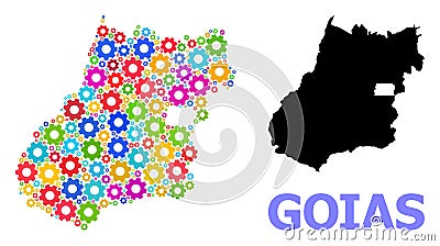 Industrial Collage Map of Goias State of Colored Gears Vector Illustration