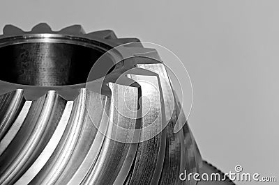 Industrial conical gear, cogwheel. Black and white toned image Stock Photo