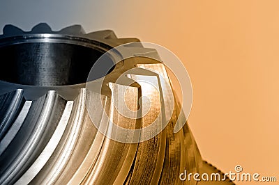 Industrial conical gear, cogwheel. Brown toned image Stock Photo