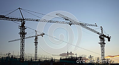 Industrial construction cranes site Stock Photo