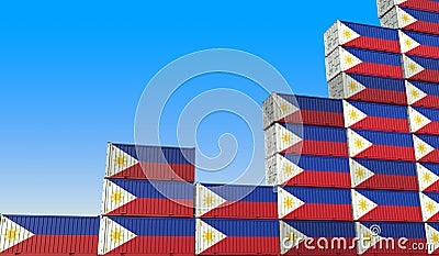 Industrial containers with flags of the Philippines making a rising graph. Economic growth related 3D rendering Stock Photo