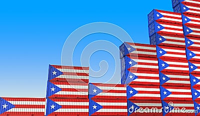 Industrial containers with flags of Puerto Rico making a rising graph. Economic growth related 3D rendering Stock Photo