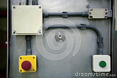 Industrial control panel installation button Stock Photo