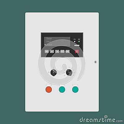 Industrial control panel with programmable logic controller and various buttons Vector Illustration