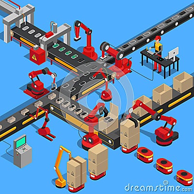 Industrial Conveyor Process of Producing Technique Vector Illustration