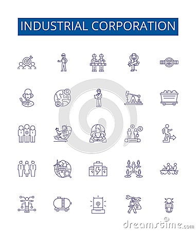 Industrial corporation line icons signs set. Design collection of Industry, Corporation, Manufacturing Vector Illustration