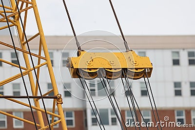 Industrial Crane mechanical pulleys close up Stock Photo