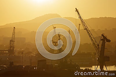 Industrial cranes in port Stock Photo