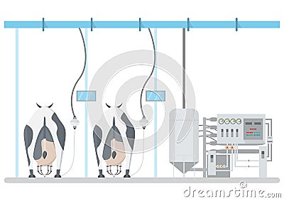 Industrial dairy product and milk processing with technology fr Cartoon Illustration