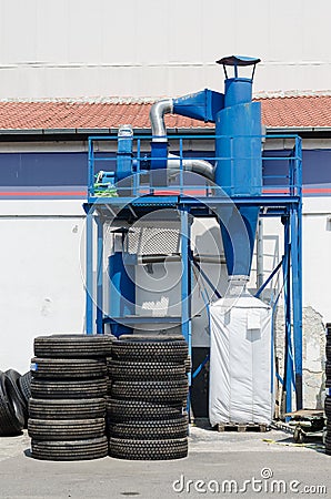 Industrial dust collector of truck tire retread factory Stock Photo