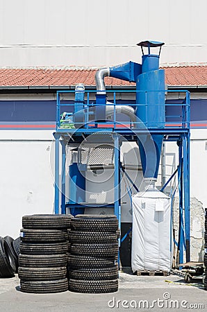 Industrial dust collector of truck tire retread factory Stock Photo