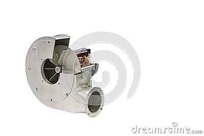 Industrial dust exhaust ventilation centrifugal fan air blower assembly with electric motor cross section isolated on white Stock Photo