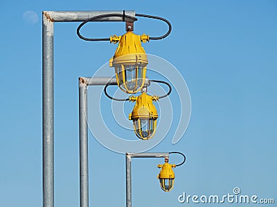 Industrial electric light lamps. Street light lanterns. Stock Photo