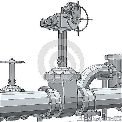 Industrial equipment electric valve. Wire-frame. EPS10 format. Vector rendering of 3d Vector Illustration