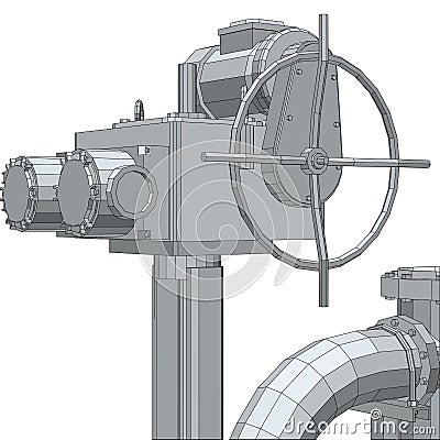 Industrial equipment electric valve. Wire-frame. EPS10 format. Vector rendering of 3d Vector Illustration